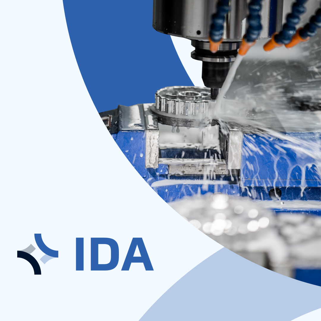 Logo IDA + macchinario industriale con funzionamento a getto d'acqua